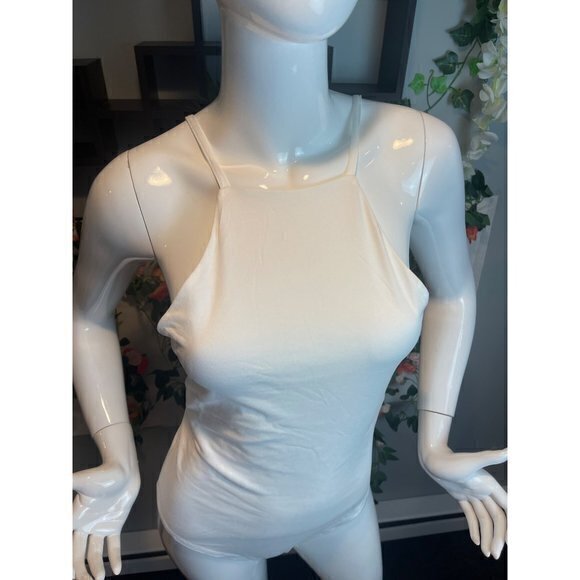 Haute Monde Hight Neck‎ Off White Thong Snap Bottom Bodysuit Size M RefFNB - Picture 8 of 8